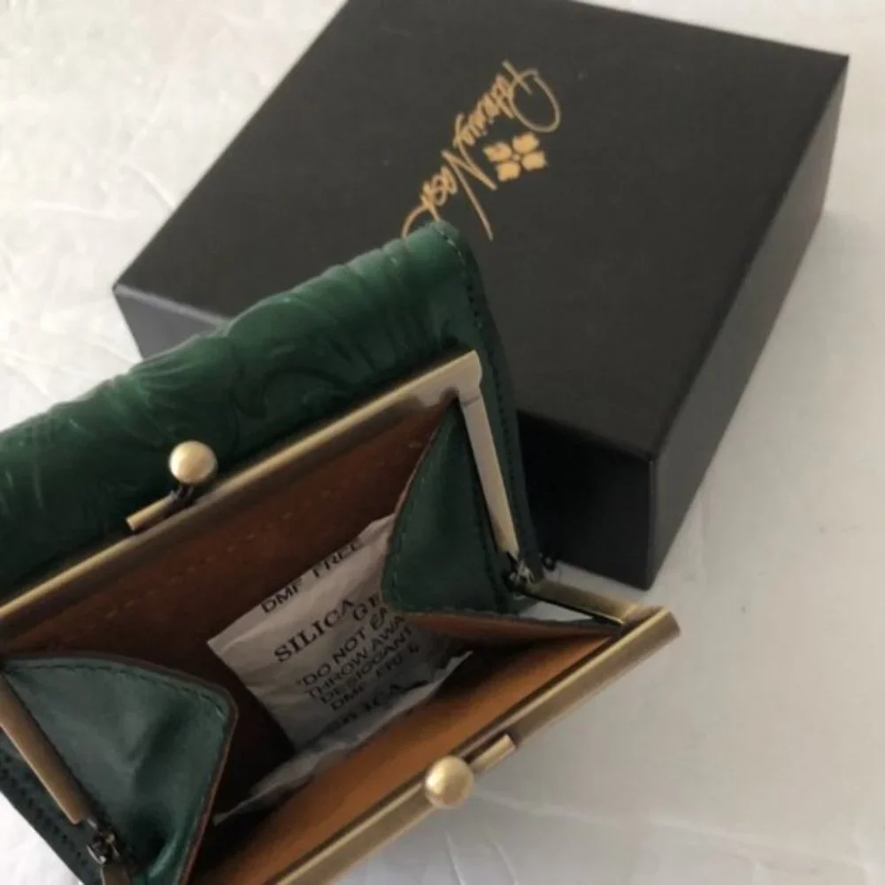 PATRICIA NASH Wallet Reiti Bi-Fold Tooled Leather RFID Green in Box